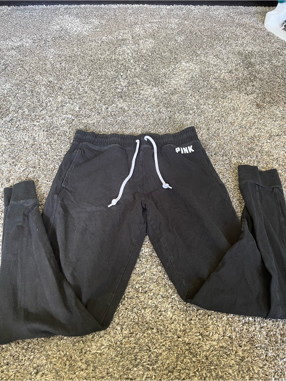 PINK Victoria's Secret Black Jogger Sweatpants with White Drawstring